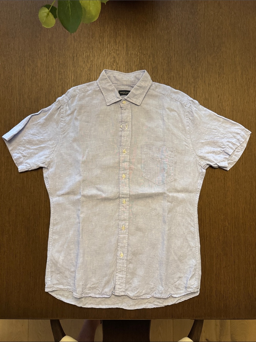 Men's Short Sleeve Light Blue Linen Button-Down Shirt (S)